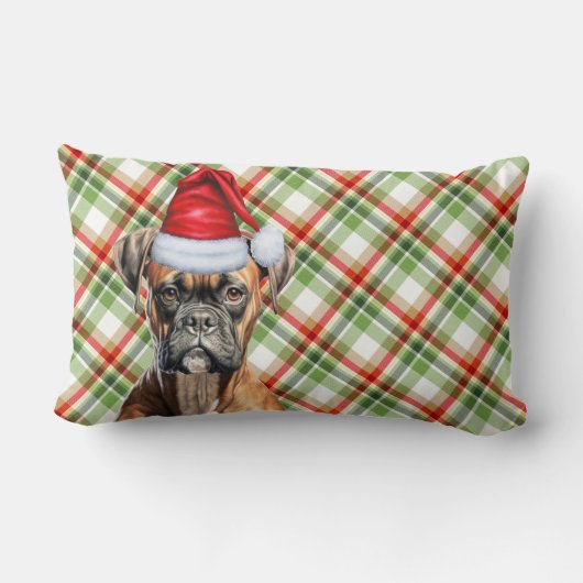 犬の恋人クリスマスボクサードッグとホリデープレイド ランバークッション (裏面)