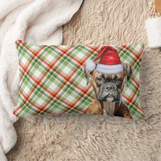 犬の恋人クリスマスボクサードッグとホリデープレイド ランバークッション (ブランケット)