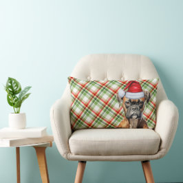 犬の恋人クリスマスボクサードッグとホリデープレイド ランバークッション