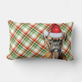犬の恋人クリスマスボクサードッグとホリデープレイド ランバークッション
