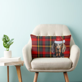 犬の恋人クリスマスレッドブラックコンハウンドプレイド ランバークッション