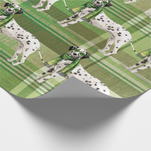 犬の恋人ダルマチアの格子模様クリスマス ラッピングペーパー (角)