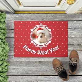 犬の恋人'ハッピーウーフイヤー'クリスマスホリデー ドアマット