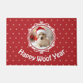 犬の恋人'ハッピーウーフイヤー'クリスマスホリデー ドアマット (正面)