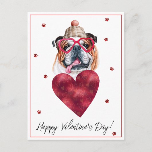 犬の恋人バレンタインギフト英語ブルドッグ シーズンポストカード (正面)