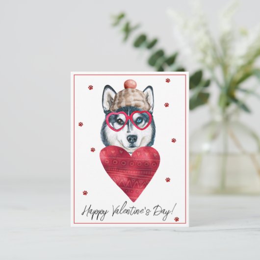 犬の恋人バレンタインデントシベリアハスキー シーズンポストカード (スタンド正面)