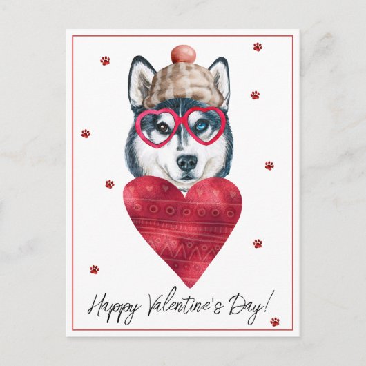 犬の恋人バレンタインデントシベリアハスキー シーズンポストカード (正面)
