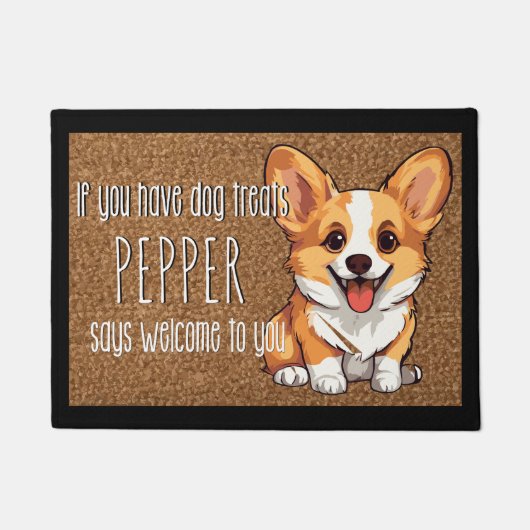 犬の恋人パーソナライズされたウェルシュコーギー子犬の名前 ドアマット (正面)