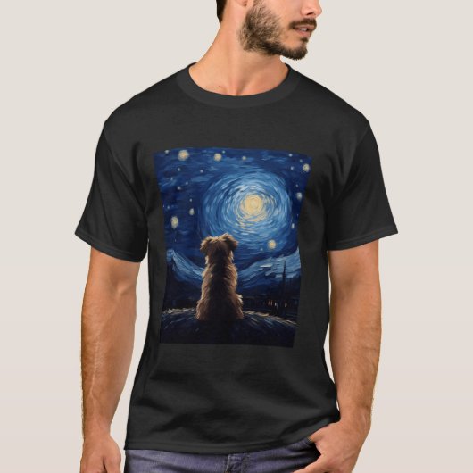 犬の恋人ビンセント・ファンゴッホ星空の夜の犬おもしろいたち Tシャツ (正面)