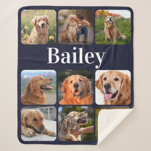 犬の恋人ペットの写真コラージモノグラムパーソナライズされた シェルパブランケット (正面)