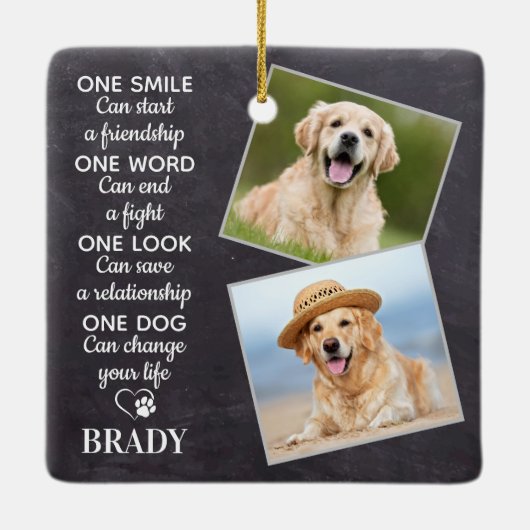 犬の恋人引用文キープサケパーソナライズされたペットの写真 セラミックオーナメント (裏面)
