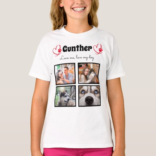 犬の恋人4写真カスタマイズコラージュTシャツの女の子 Tシャツ (正面)