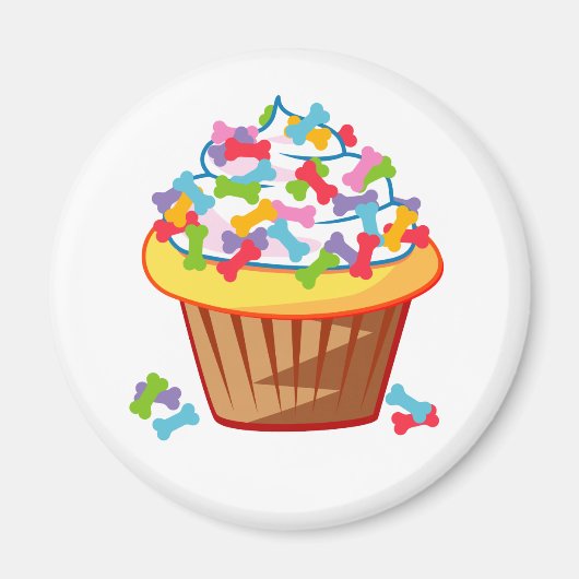 犬の恋人 – 犬の骨とカップケーキ マグネット (正面)