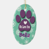 犬の恋人A5のためのかわいい犬の足のプリントそして雪片 セラミックオーナメント (右)