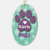 犬の恋人A5のためのかわいい犬の足のプリントそして雪片 セラミックオーナメント (左)