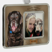 犬の悔やみや弔慰のギフトの損失2つの写真3つのテキスト・ボックス シルバープレートフレームオーナメント (右)