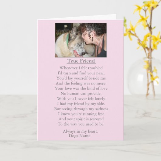 犬の悔やみや弔慰オリジナルのポエムカスタマイズ可能なカード カード (黄色い花)