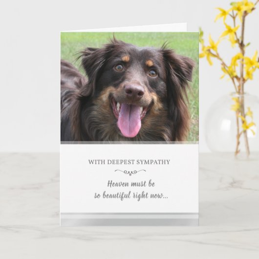 犬の悔やみや弔慰カスタム写真天国は美しくなければならない カード (黄色い花)