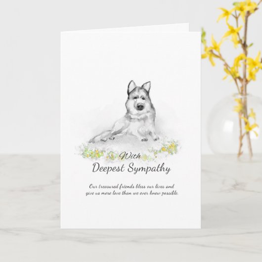 犬の悔やみや弔慰カード-ジャーマン・シェパードの悔やみや弔慰 カード (黄色い花)