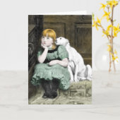 犬の愛する女ビクトリアンの絵画子 カード (黄色い花)