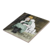 犬の愛する女ビクトリアンの絵画子 タイル (側面)