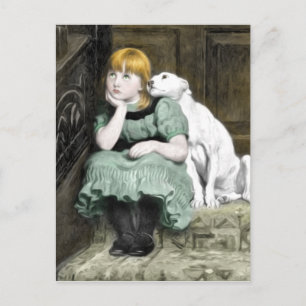 犬の愛する女ビクトリアンの絵画子 ポストカード