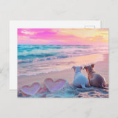 犬の愛のビーチ、ハートカード ポストカード (正面/裏面)