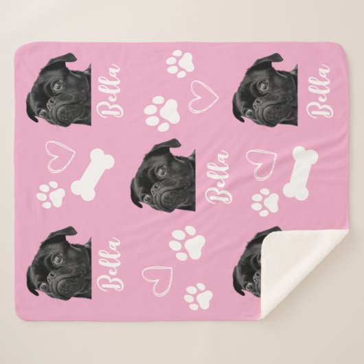 犬の愛パーソナライズされたペット5フォトコラージュ シェルパブランケット (正面(横))