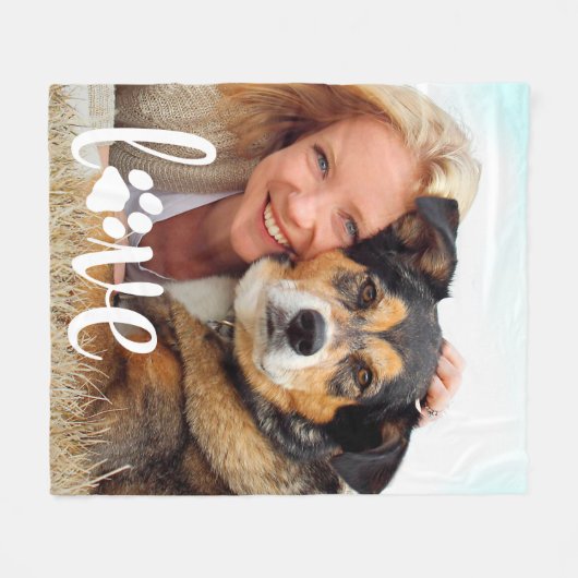 犬の愛人パーソナライズされたペットの写真LOVEポープリント フリースブランケット (正面(横))