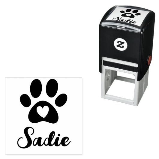 犬の手とハートと名前をカスタムするの署名 セルフインキングスタンプ (インサイチュ)
