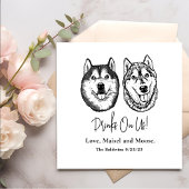 犬の手のカップルパーソナライズされたスケッチ飲み物 スタンダードカクテルナプキン