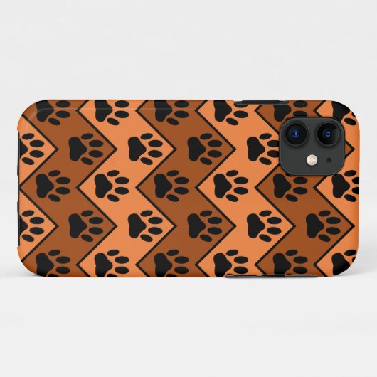 犬の手のパターンとオレンジと茶色のシェブロン Case-Mate iPhoneケース (裏面(横))