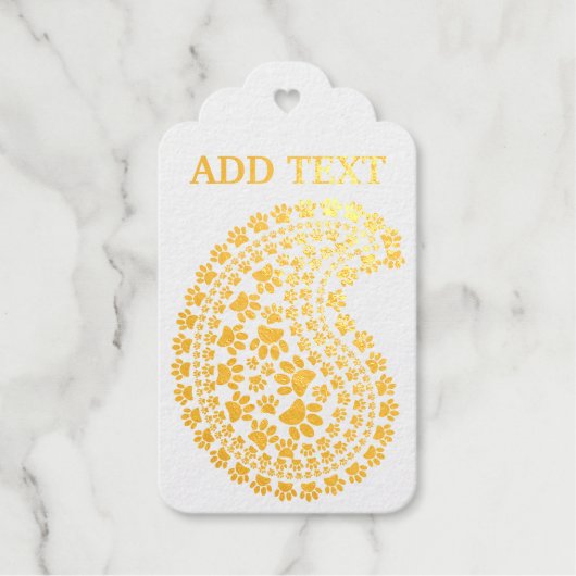 犬の手のプリントとハートペイズリーパターン ギフトタグ (正面)