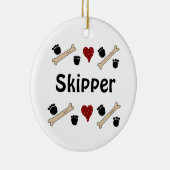 犬の手のプリントと名前の付いたボーン セラミックオーナメント (右)