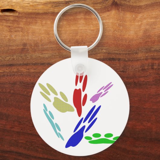 犬の手のプリントと水玉模様 キーホルダー (正面)