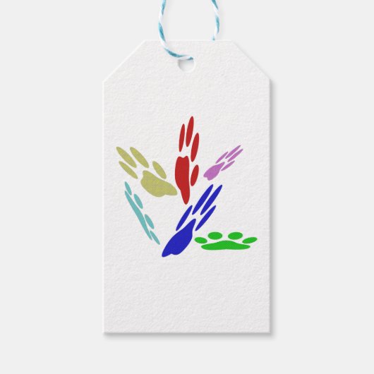 犬の手のプリントと水玉模様 ギフトタグ (正面)