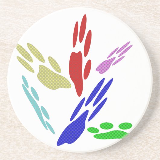 犬の手のプリントと水玉模様 コースター (正面)