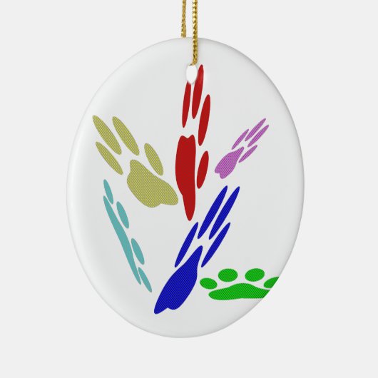 犬の手のプリントと水玉模様 セラミックオーナメント (右)