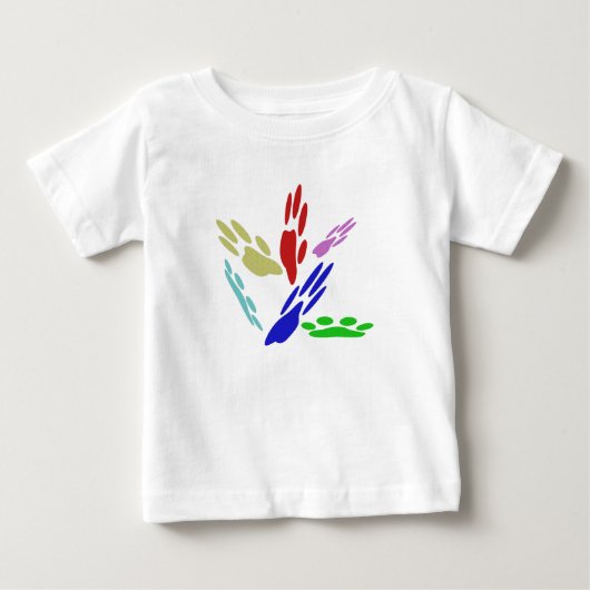 犬の手のプリントと水玉模様 ベビーTシャツ (正面)
