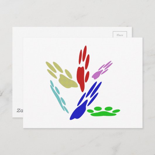 犬の手のプリントと水玉模様 ポストカード (正面/裏面)