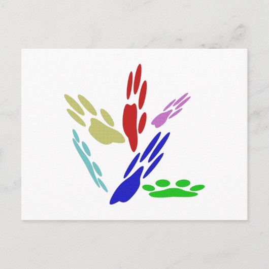 犬の手のプリントと水玉模様 ポストカード (正面)