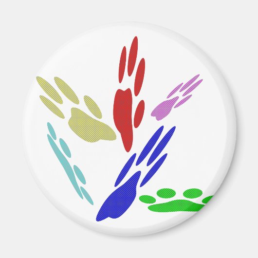 犬の手のプリントと水玉模様 マグネット (正面)