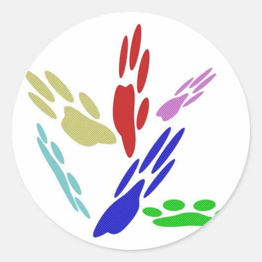 犬の手のプリントと水玉模様 ラウンドシール (正面)