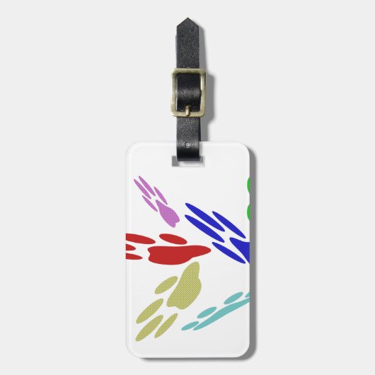 犬の手のプリントと水玉模様 ラゲッジタグ (正面縦)