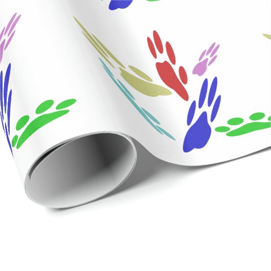 犬の手のプリントと水玉模様 ラッピングペーパー (ロールコーナー)