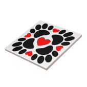 犬の手のプリントと赤いハートパターン タイル (側面)