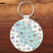 犬の手のプリントと骨のアートパターン キーホルダー (正面)