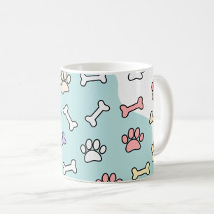 犬の手のプリントと骨のアートパターン コーヒーマグカップ