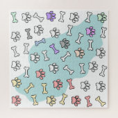 犬の手のプリントと骨のアートパターン ジグソーパズル (横)