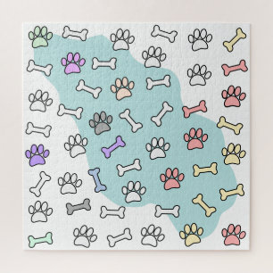 犬の手のプリントと骨のアートパターン ジグソーパズル